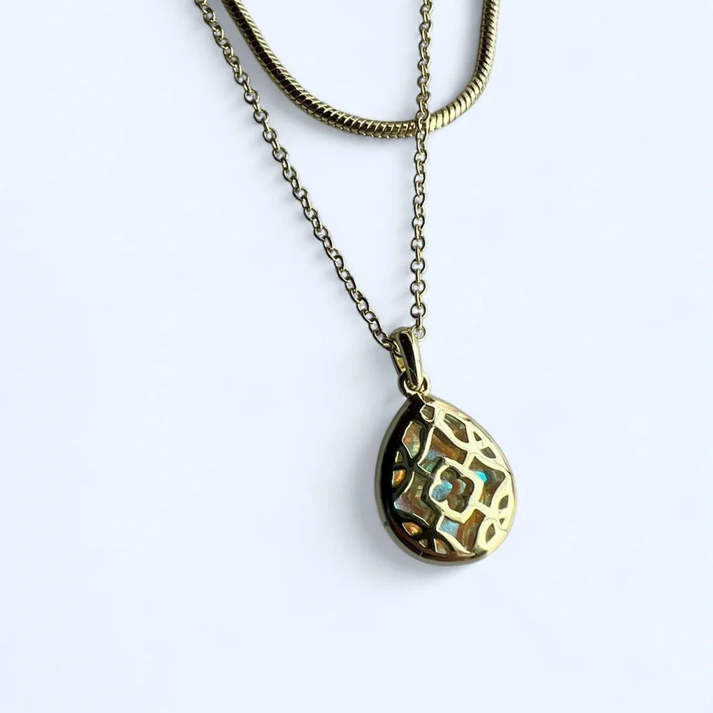Kendra Scott Double Layered Gold Chain Necklace with Iridescent Pendant - Picture 3 of 8